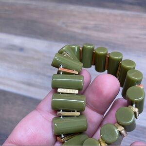 J. Crew Stretch Olive Green & Rhinestones Bracelet